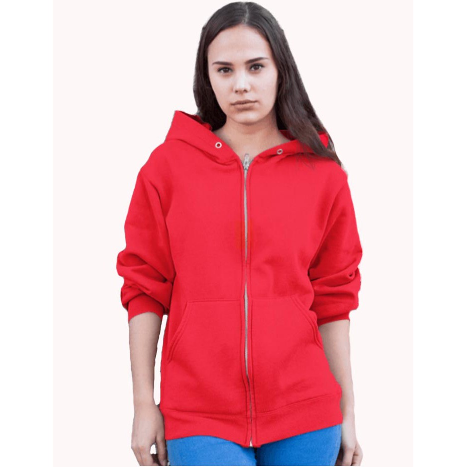 Jaket Sweater Hoodie Zipper Polos Merah - Merah Polos