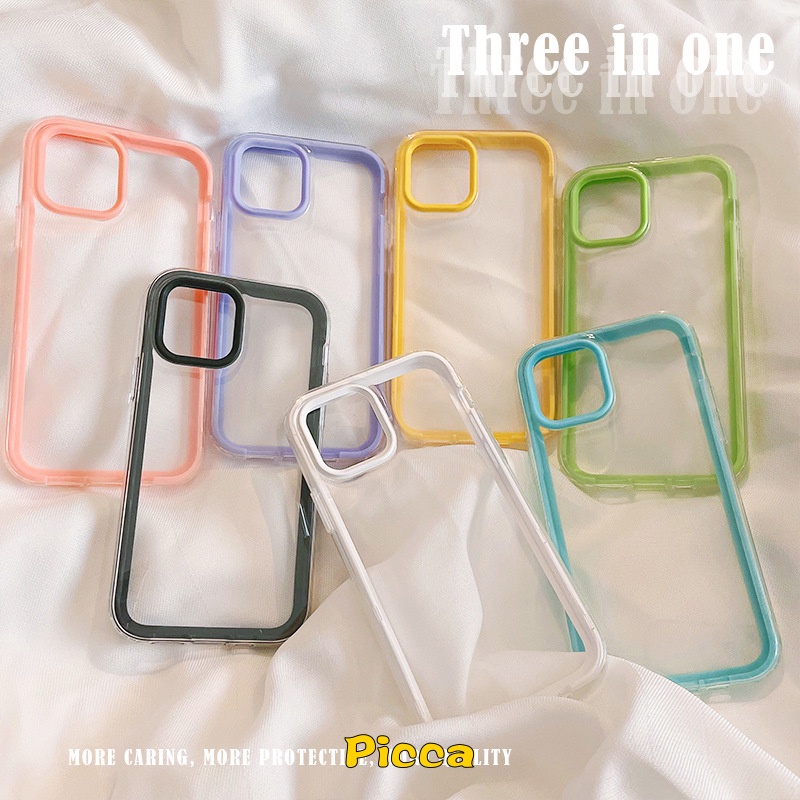 3 In 1 Soft Case Pelindung Lensa Warna Macaron Bahan TPU Untuk IPhone 7 8 Plus 11 12 13 Pro Max XR XS X SE 2020