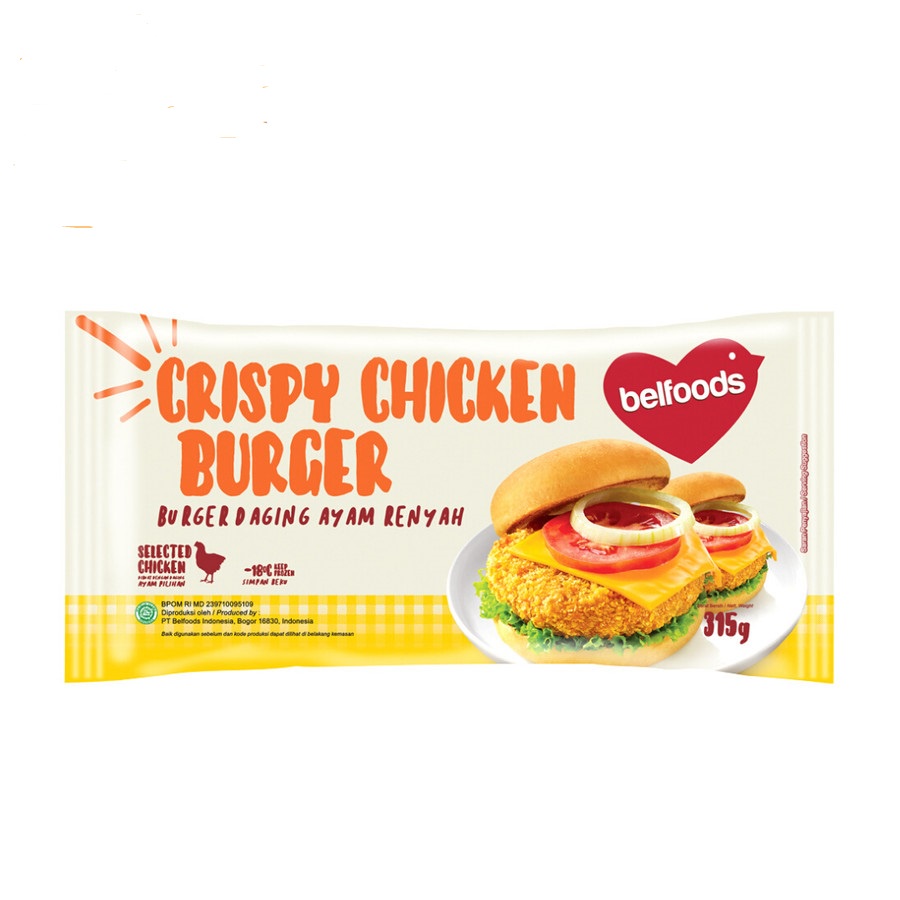 CRISPY CHICKEN BURGER BELFOODS 315 GR HALAL PATTIES DAGING AYAM