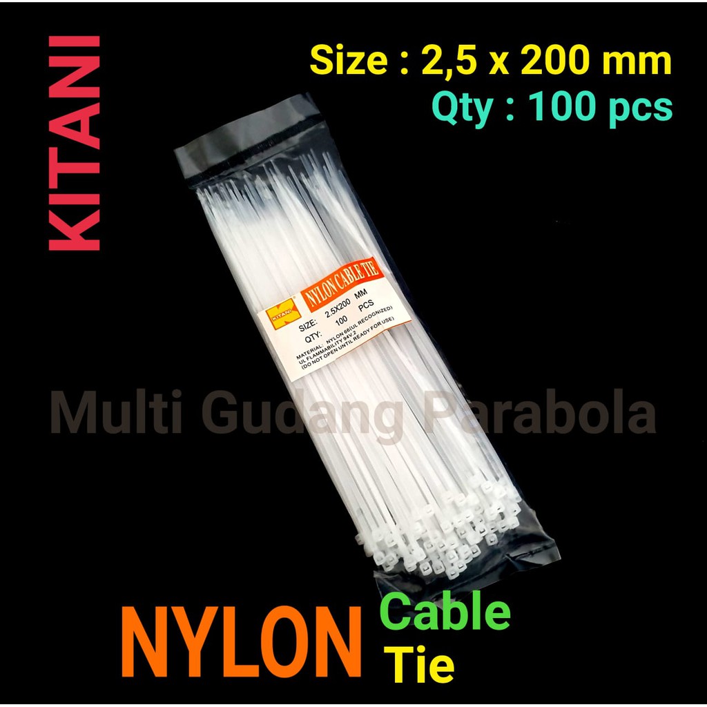 Cable Ties Kitani 20 cm tebal 2,5mm 100 pcs Kabel Ties Pengikat Kabel