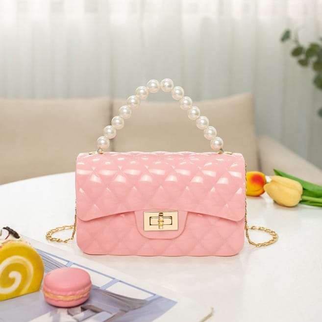 TAS JELLY GLOSSY MUTIARA SIZE 18 CM RANTAI PASIR | TAS JELLY GLOSSY MUTIARA | TAS FASHION WANITA