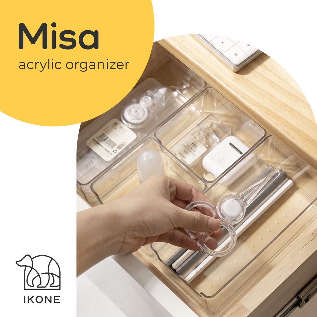 【IKONE】MISA Organiser Laci Bening Acrylic Sumpit Sendok Organiser Kamar Laci Sekat Laci Kotak Penyimpanan Multi Fungsi Serbaguna Perapi Laci Sendok Pisau Organiser Box Make up Organiser Skincare Organiser