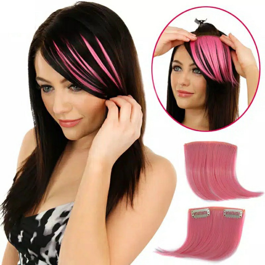 Hair Clip Extension Rambut Poni Palsu Wig Keriting Alami