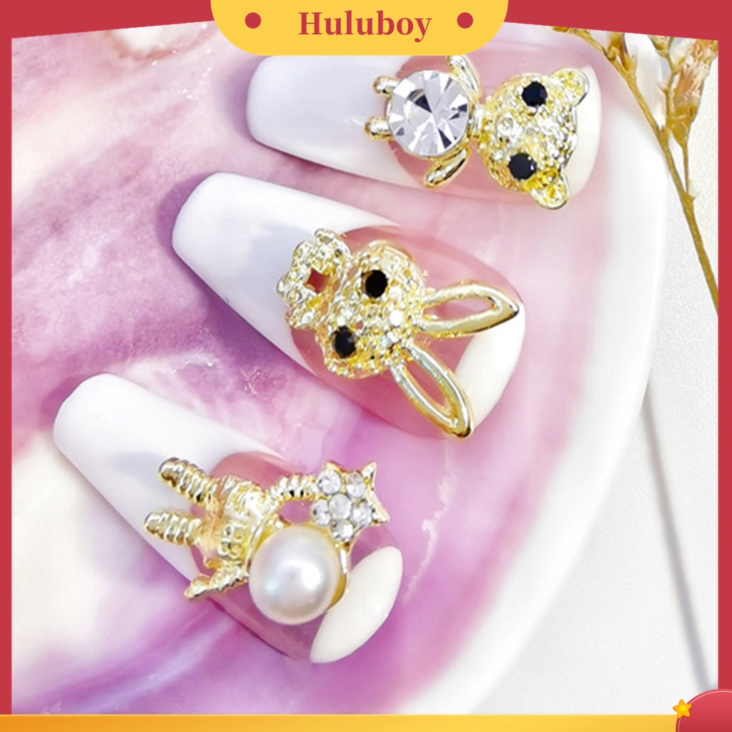 Huluboy Huluboy♡ 10pcs Hiasan Kuku Bentuk Beruang Bahan Alloy Untuk Nail Art DIY