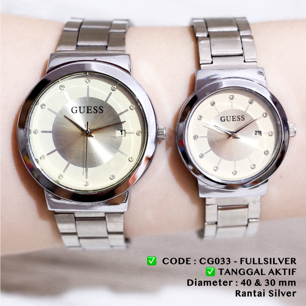 Jam tangan couple tanggal aktif rantai stainless guess CG030