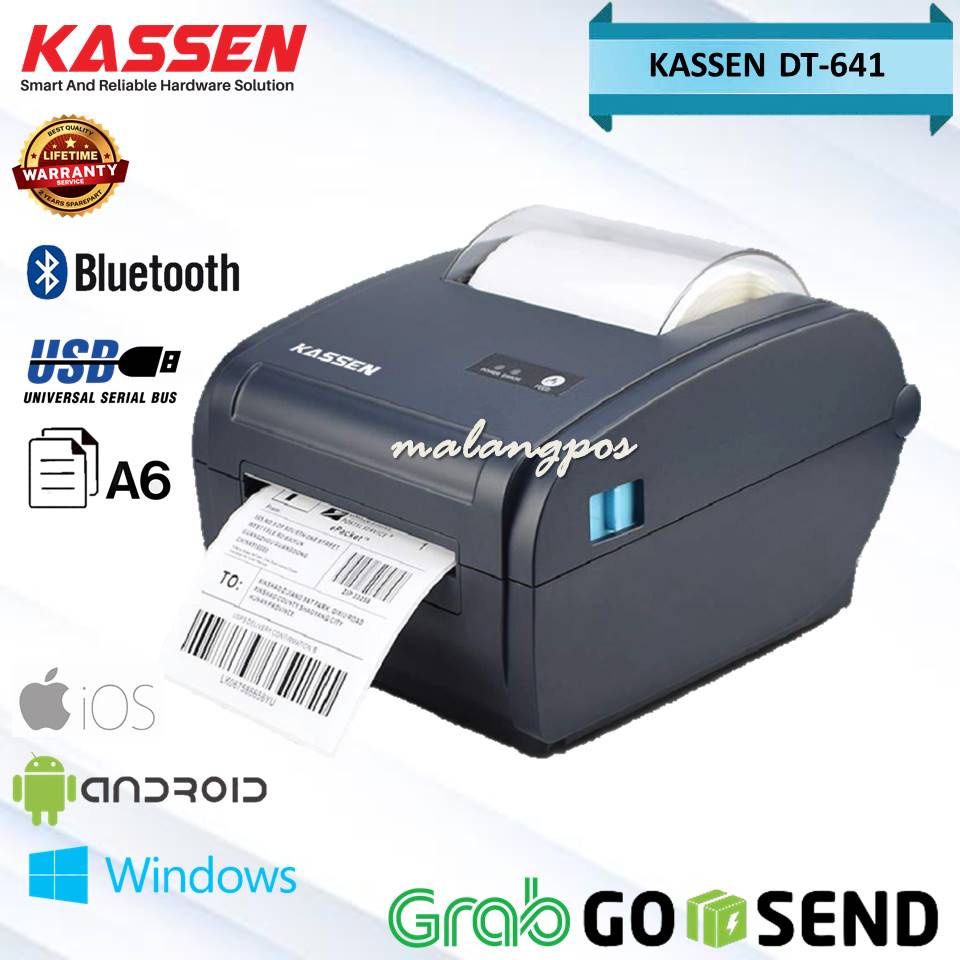 Printer Barcode Stiker Thermal Kassen DT-641 BT USB+Bluetooth Cetak Label Resi Pengiriman Shopee