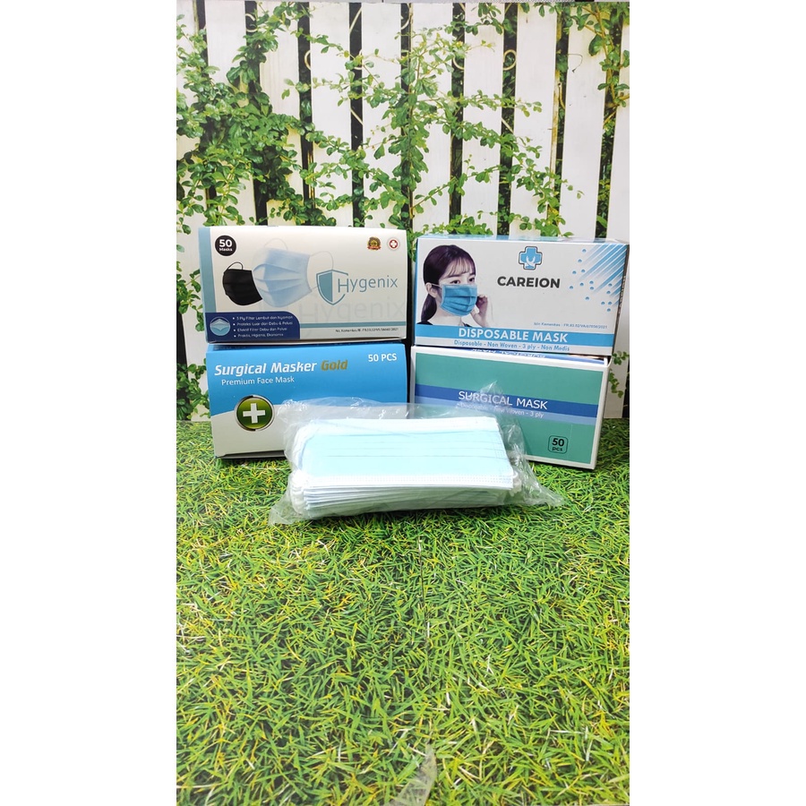 Masker 3PLY Box Random Putih, Pink, Biru, Hitam Disposable Mask - Masker 3ply Earloop BNPB