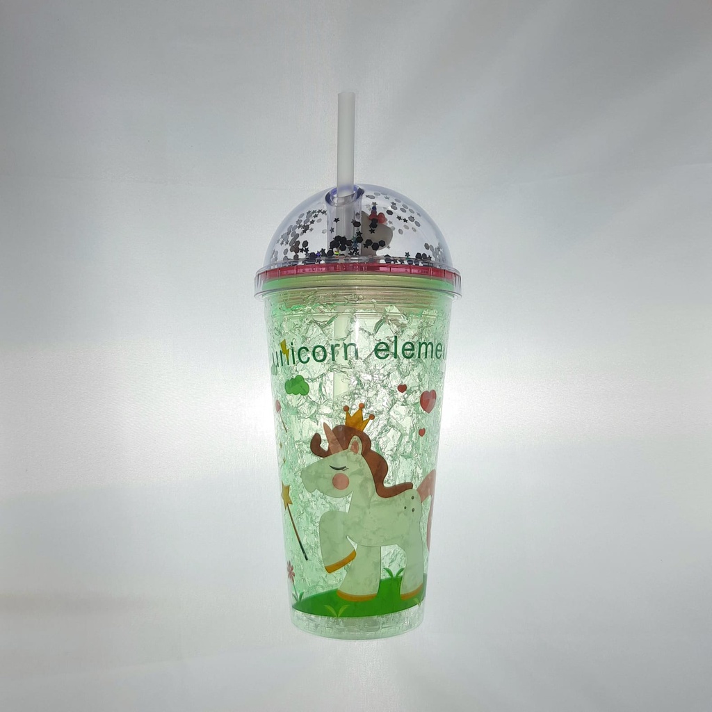 PROMO BOTOL minum Glitter Tumbler Karakter LED DINO 450ML Botol minum anak+ free sedotan