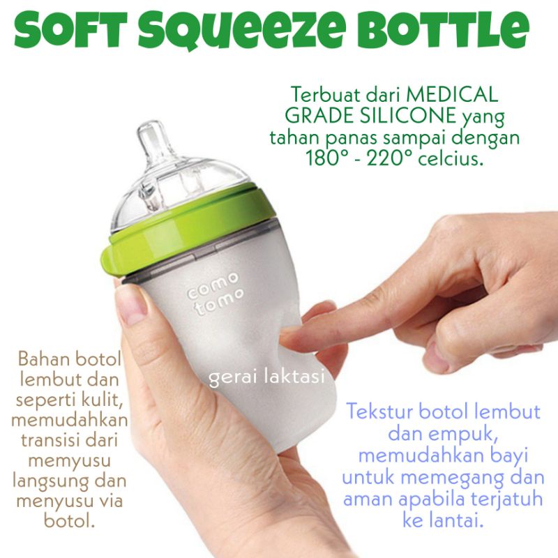 Comotomo Baby Bottle anti kolik 150ml 250ml Single Pink Green Como Tomo botol susu