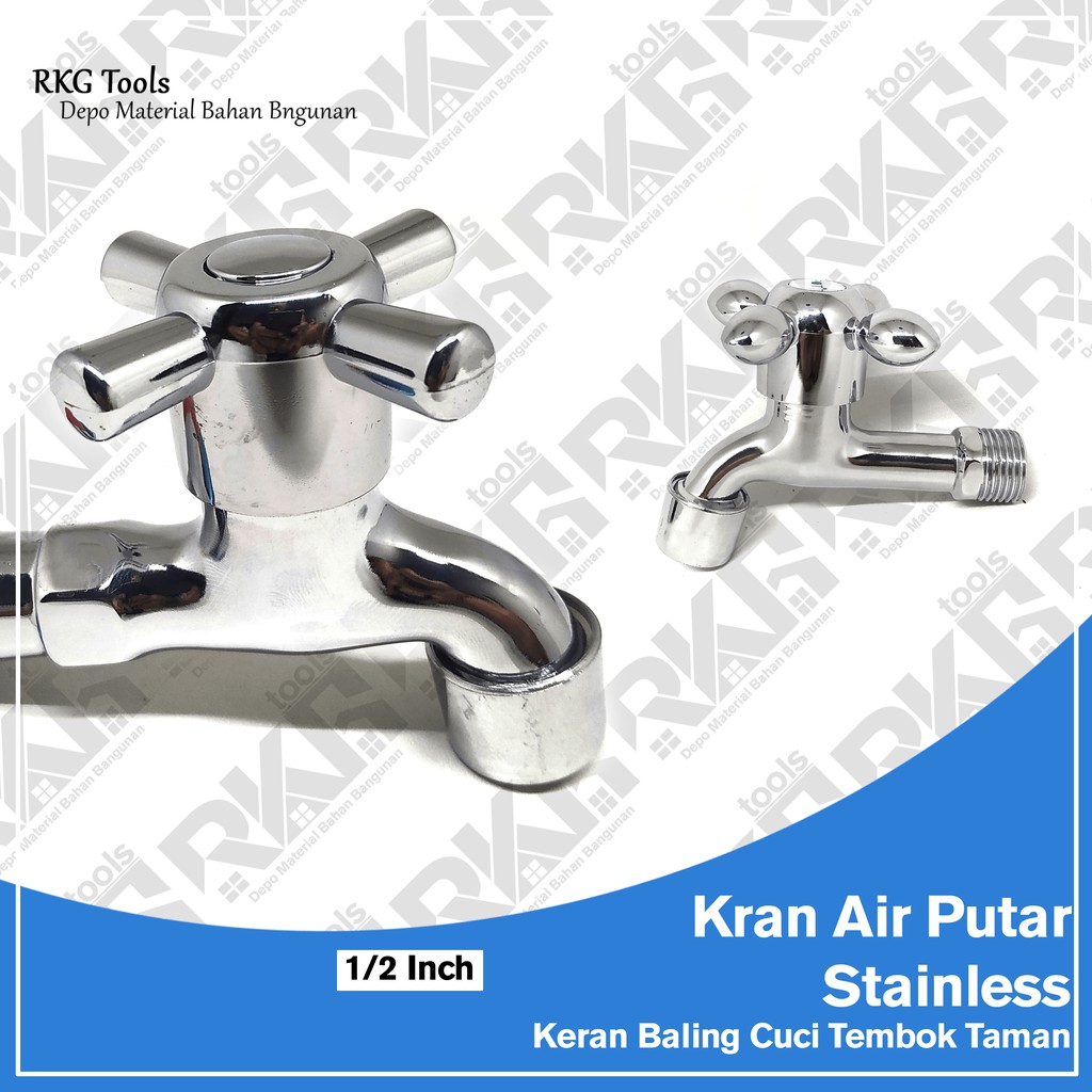 Kran Air Putar Stainless 1/2 inci 0.5 l Keran Baling Cuci Tembok Taman