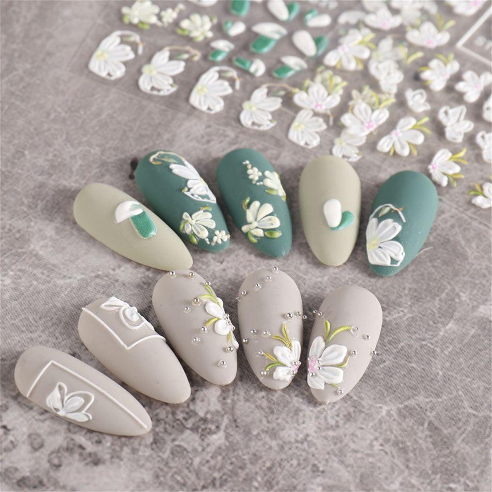 Stiker Kuku Nanas Manicure Decor Sliders White Camellia Relief Nail Art Sticker