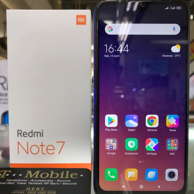 XIAOMI REDMI NOTE 7 RAM 4GB 64GB NEPTUNE BLUE, SECOND MULUS - FULLSET ORI - GRS TAM