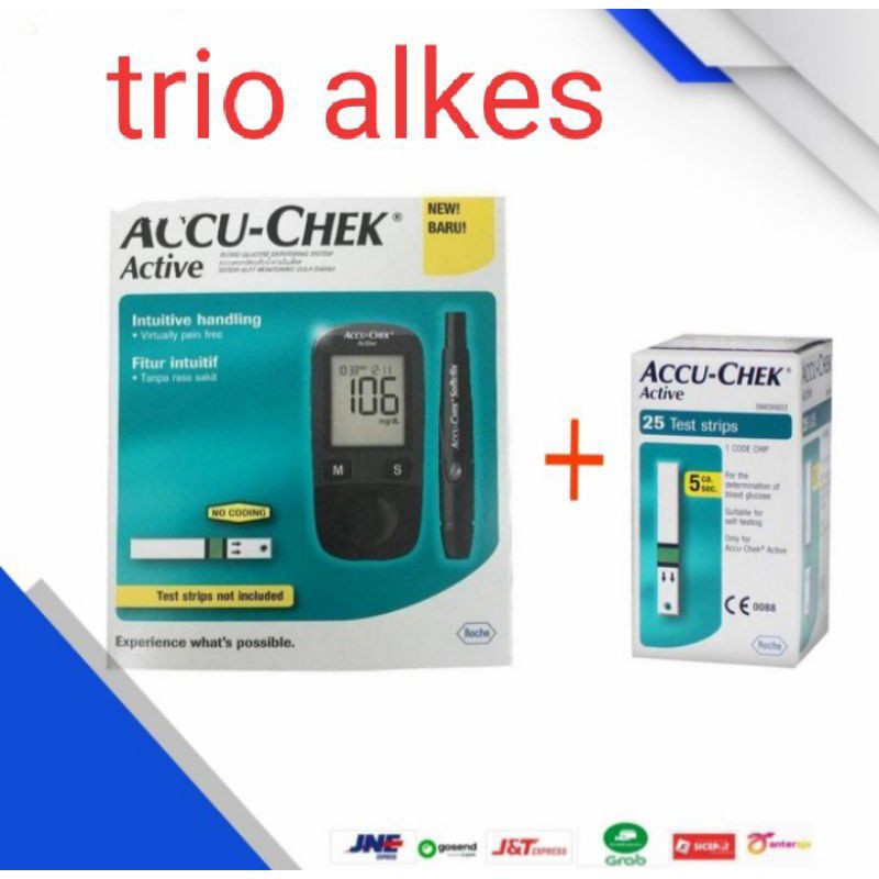 Accu check active + strip 25 - alat cek gula darah Accu check active - alat tes darah terbaik