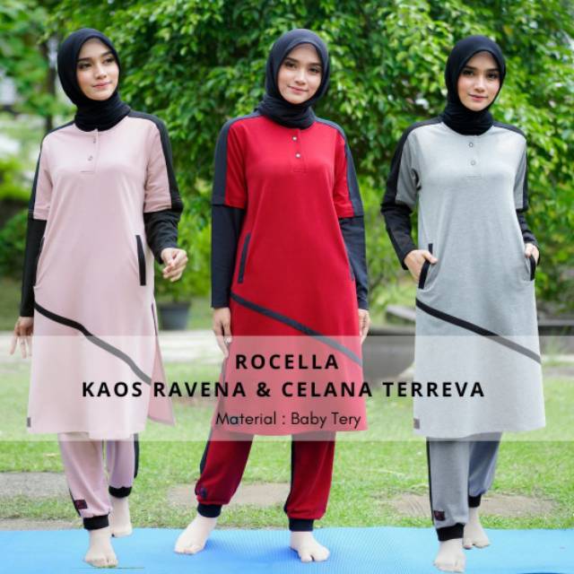 Rocella Kaos Ravena baju olahraga Muslimah