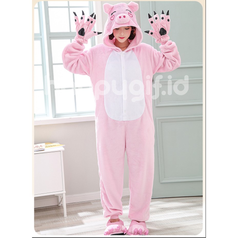 BAJU TIDUR KOSTUM ONESIE KIGURUMU PIYAMA PINK DEWASA KARAKTER - PIGGY PIG BABI