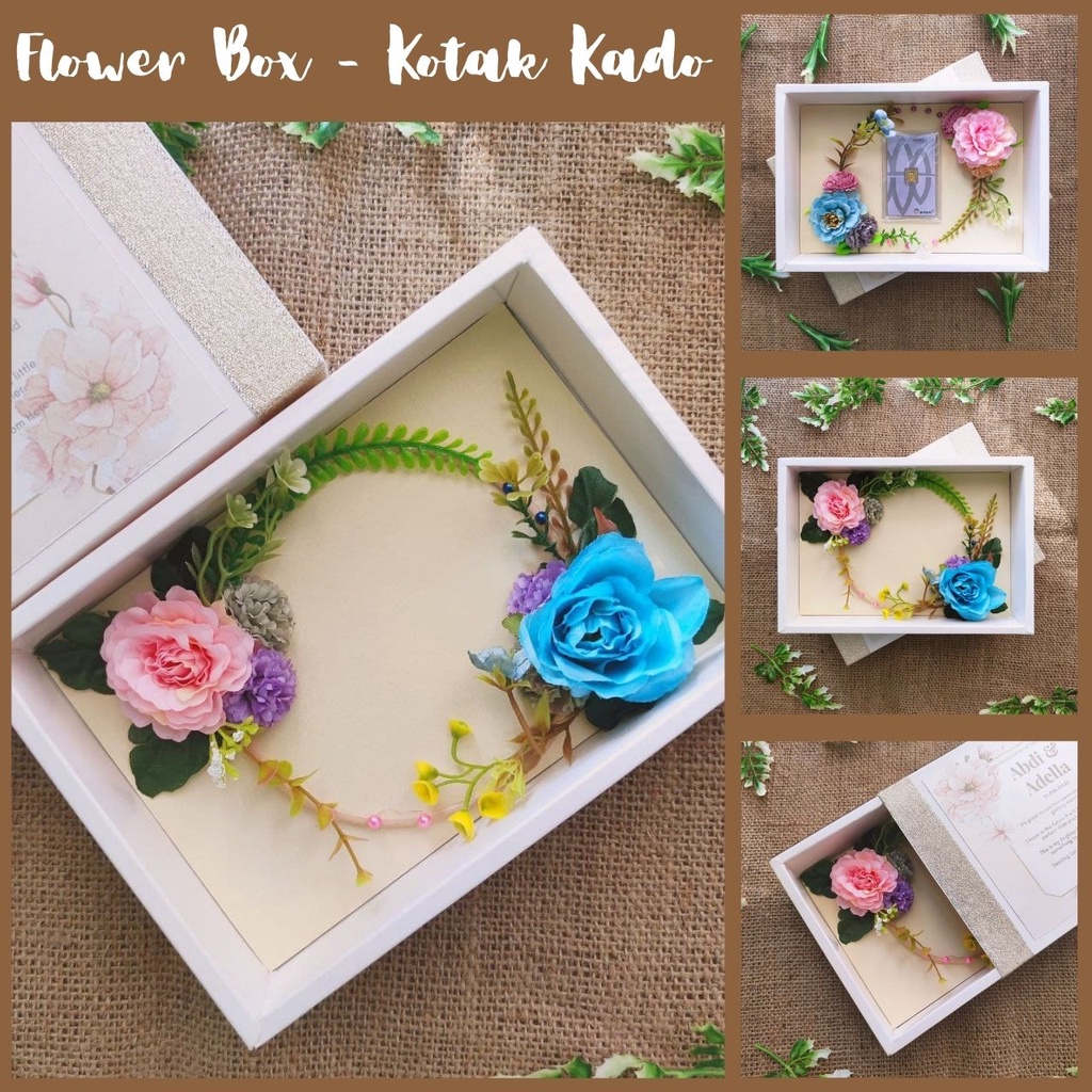

flowerbox custom warna biru pink hadiah pernikahan mewah, kado anniversary unik, hampers wedding gift