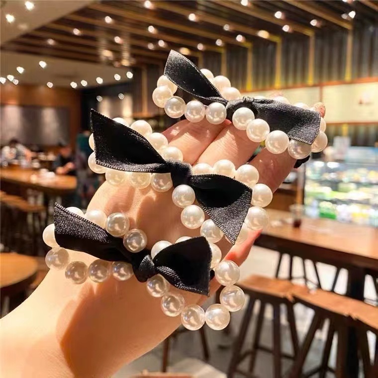 (Hello Girl)F77 Ikat Rambut Wanita Mutiara Motif Pita Gay Korea Import