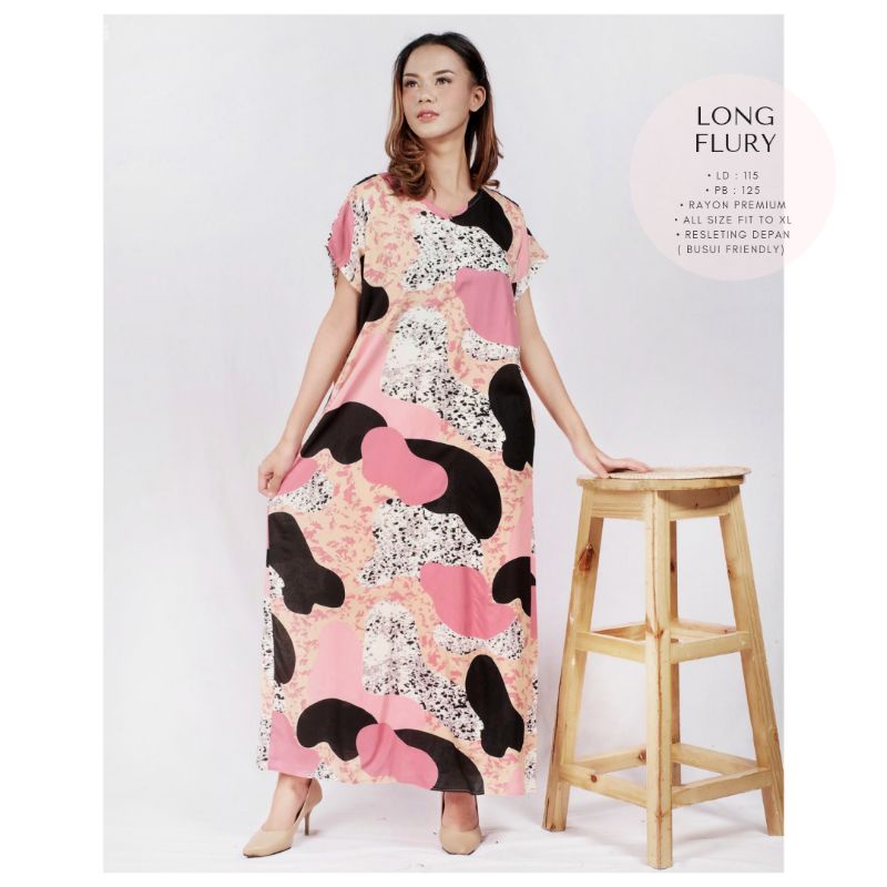 daster long semata kaki, daster panjang viral kekinian, daster rayon busui terlaris-Long Flury