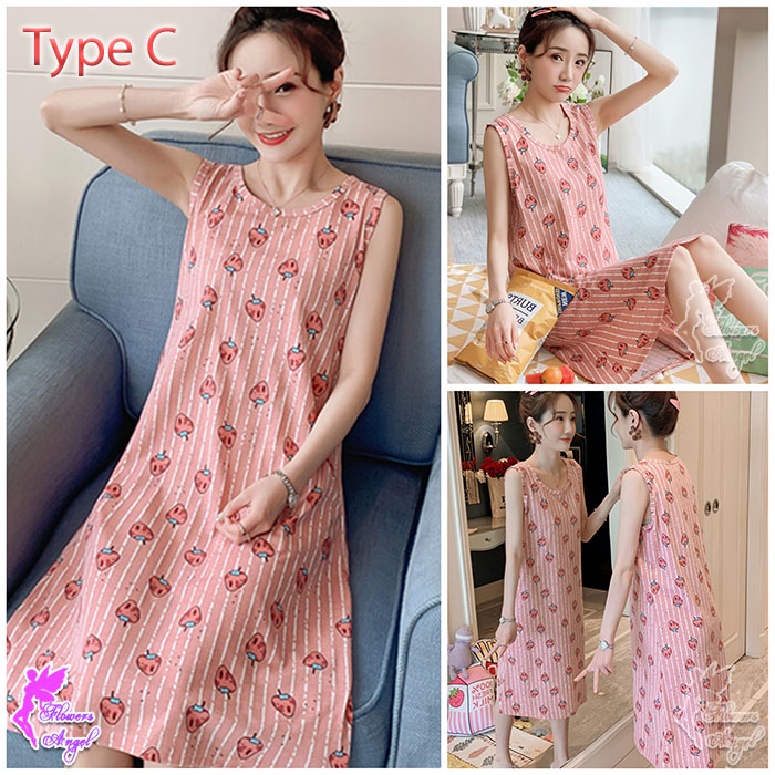 Daster Kaos Murah Tanpa Lengan Wanita Sexy Sleepwear-C