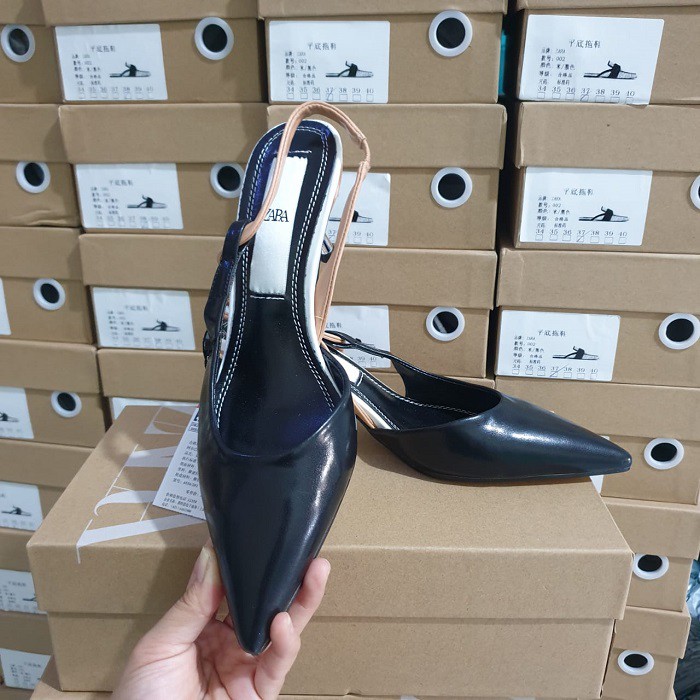 SEPATU ZARA BRANDED ORIGINAL 100% Metal Trim Slingback Heels CEWEK WANITA HEELS IMPOR JAKARTA