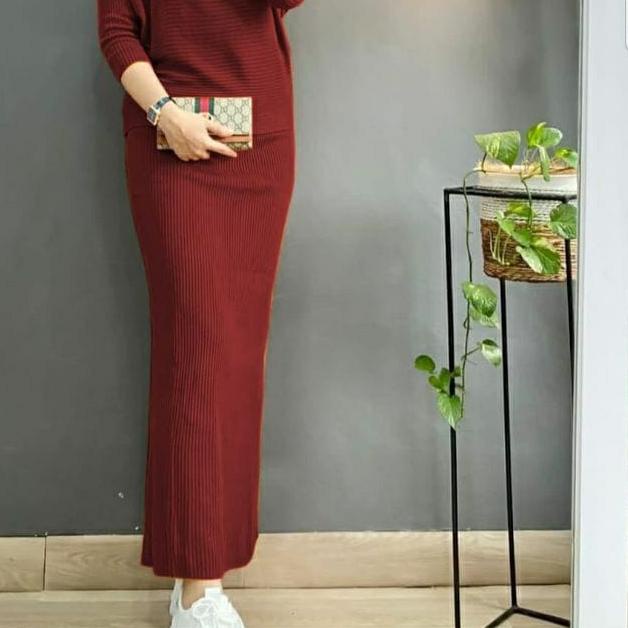 One Set |Stelan Rajut Wanita /BATWING + ROK RAJUT SPAN /Atasan Dan Bawahan Rajut Wanita/Satu Set /ba