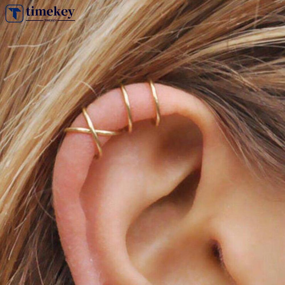 Timekey Anting Klip Tanpa Tindik Desain Hollow Kreatif Multi Warna Untuk Wanita A1K7