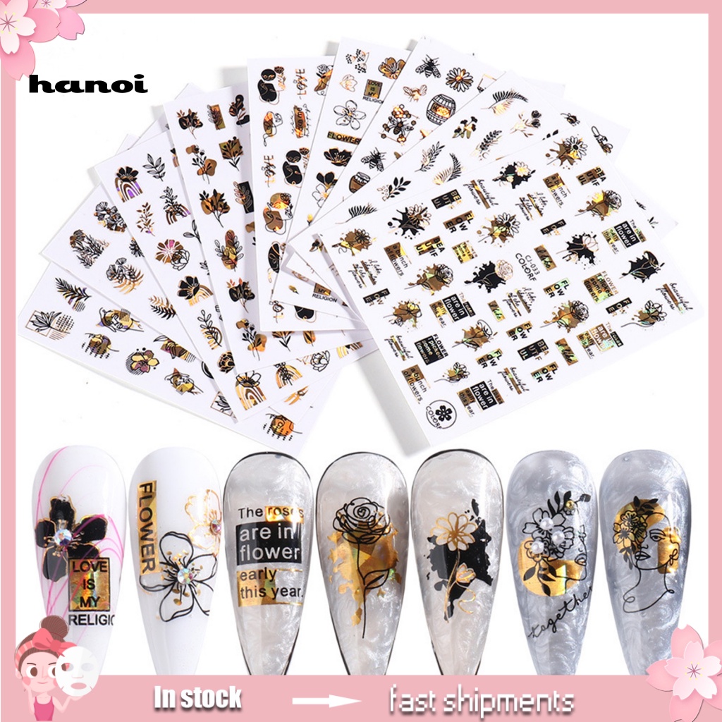 Han_stiker Kuku Motif Hati Warna Hitam Bronzing Untuk Nail Art