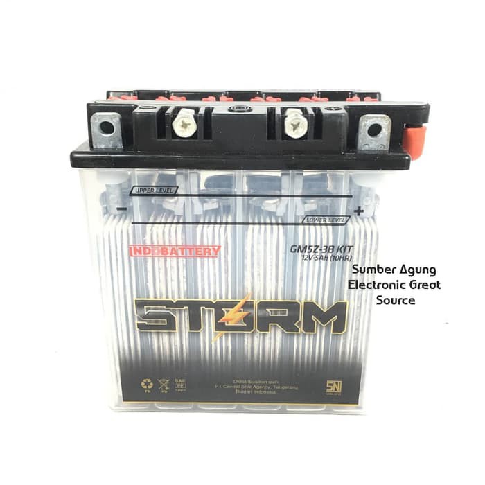 Aki Basah Indobattery Storm GM5Z-3B KIT 12V 5Ah SNI Kualitas Terjamin