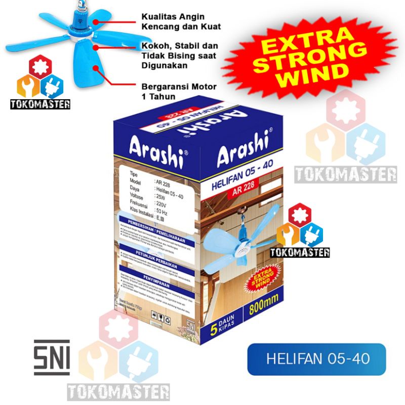 Kipas Angin Gantung HELIFAN Arashi AR 228 04 15Watt 15w 20w 20Watt dan Ar288 04 - 30 05 - 40 35