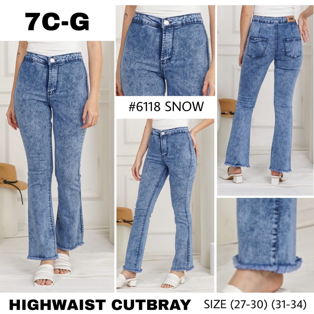 7C-G CELANA JEANS PREMIUM HIGHWAIST CUTBRAY SNOW BIRU /PINGGANG TINGGI BOOTCUT /STREACH /27 - 34