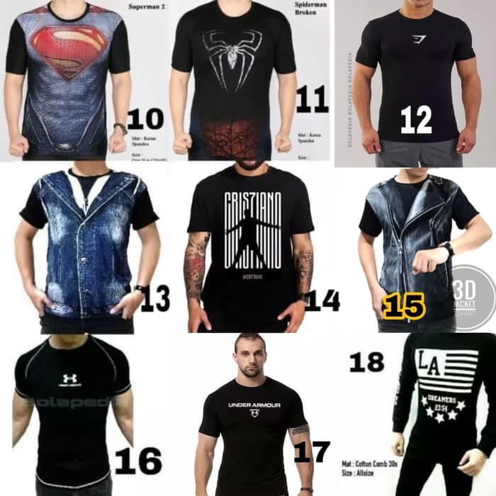 Baju Kaos Superman Full Body Superhero Gym Fitnes Pria Cowok