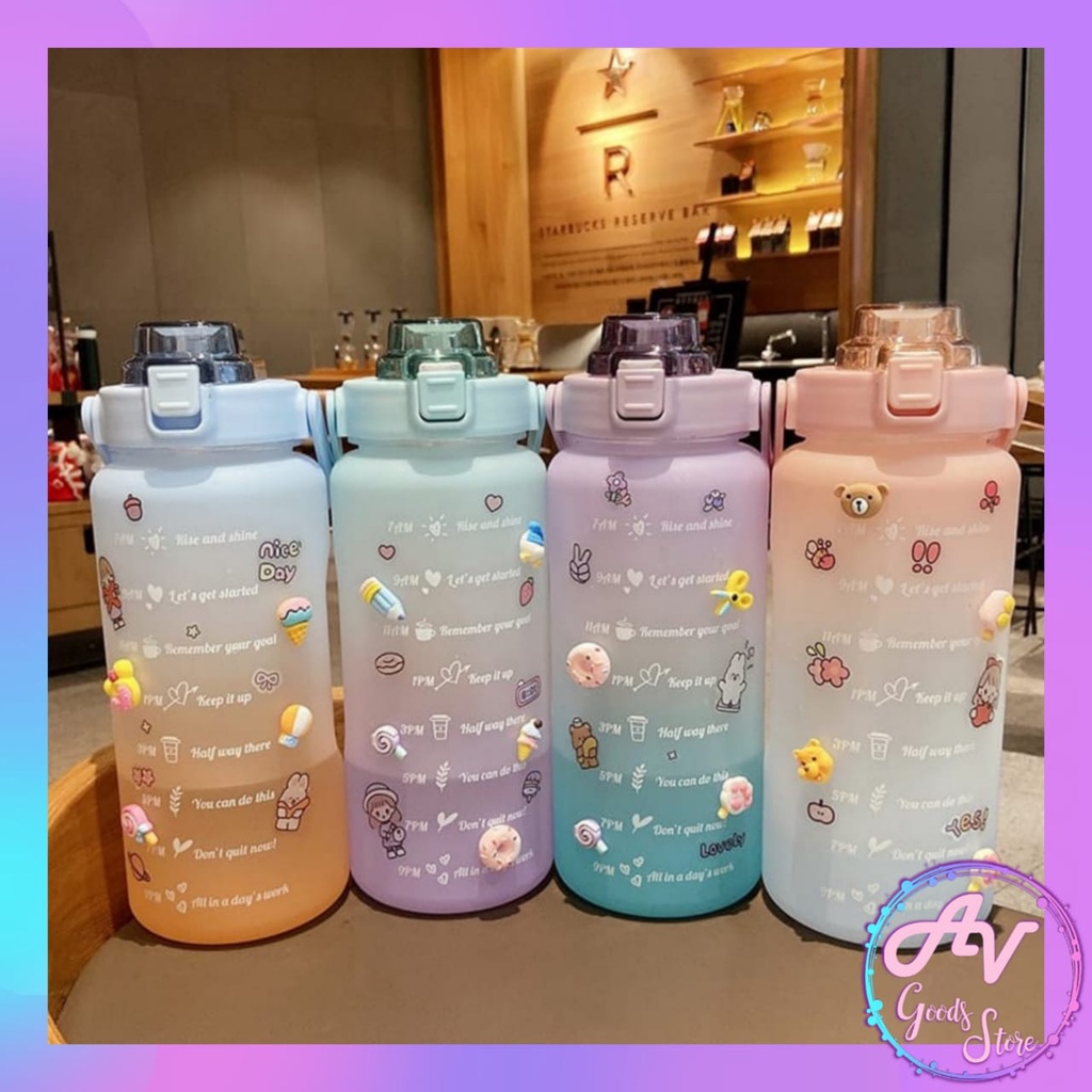 BOTOL AIR MINUM KOREA VIRAL / BOTOL MINUM MOTIVASI 2 LITER GRADASI + STICKER