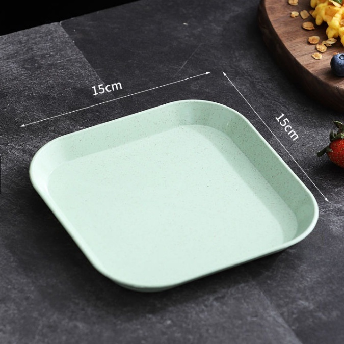 OSM JKT H5233 Piring Jerami Persegi / Piring Saji / Piring Buah / Wadah Buah / Piring Snack / Piring Plastik-Hijau