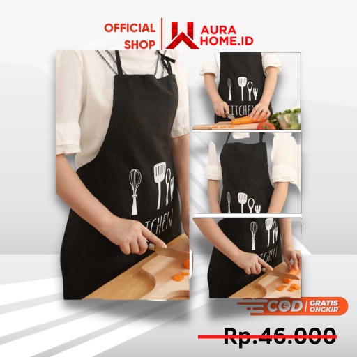 Celemek Apron Dapur Pria Wanit Model Kantung / Celemek Apron Masak Dapur Barista Cafe Kain Anti Air 