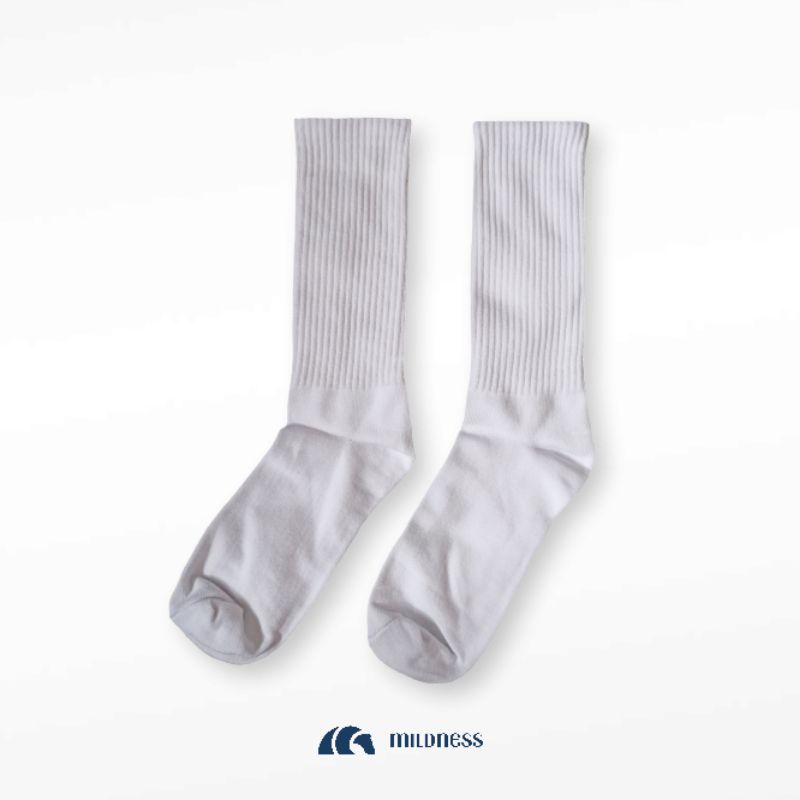 Mildness - Kaos Kaki Skate Polos Putih Panjang Pria Wanita / Socks Polos Putih