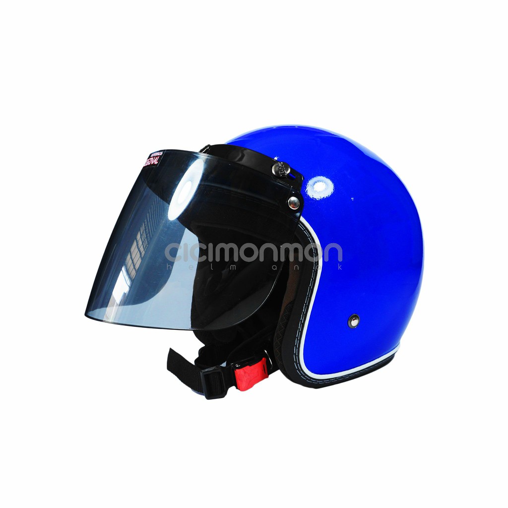 DIN Helm Standart Dewasa Retro Bogo Colorfull Korean Style SNI Biru Glossy