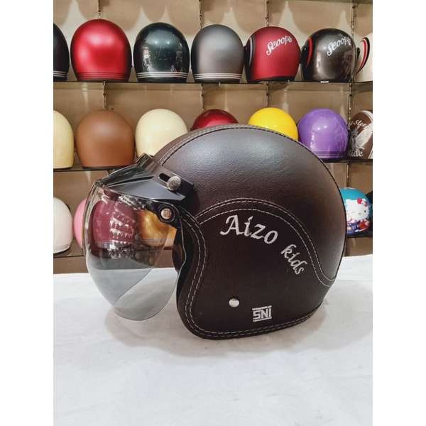 Aizo Kids Helm Anak Full Kulit Warna Cokelat SNI Helm Berkualitas COD Free Packing Kardus Bubble Wra