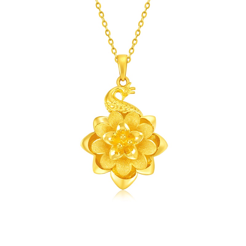 [Ready Stock]Fashion Gold-Plated Peacock Pendant Flower Necklace