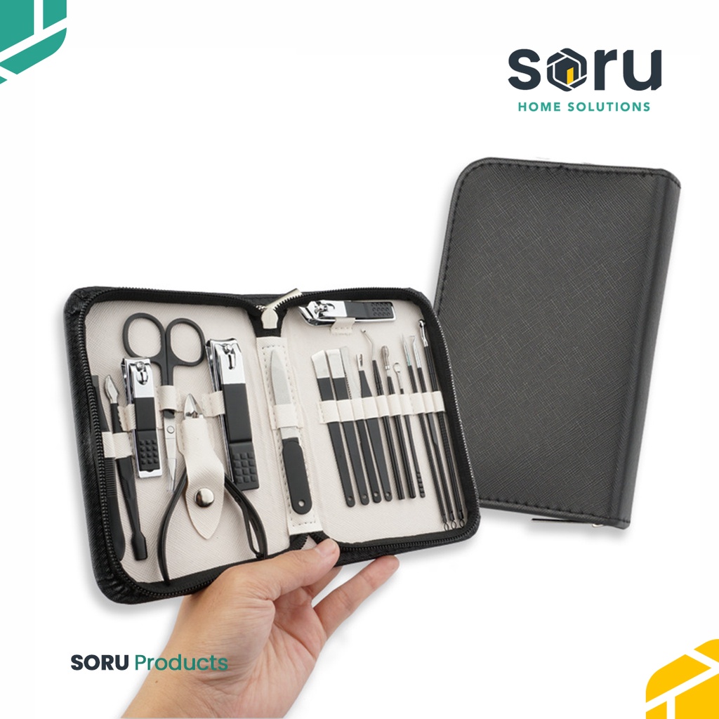 gunting kuku manicure pedicure nail clipper set 18 pcs hitam 7029b