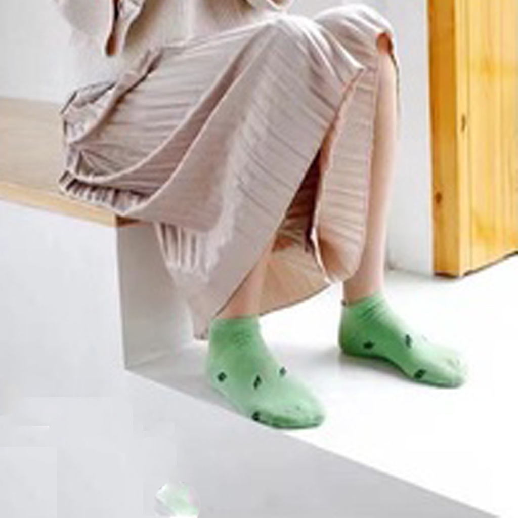 BRGUNIK Kaos Kaki Wanita Motif Green Leaf Fashion Korea Women Sock Import Murah KK005