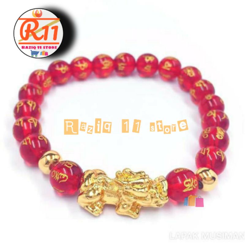 Gelang Batu Giok Pixiu Mantra Budha Merah