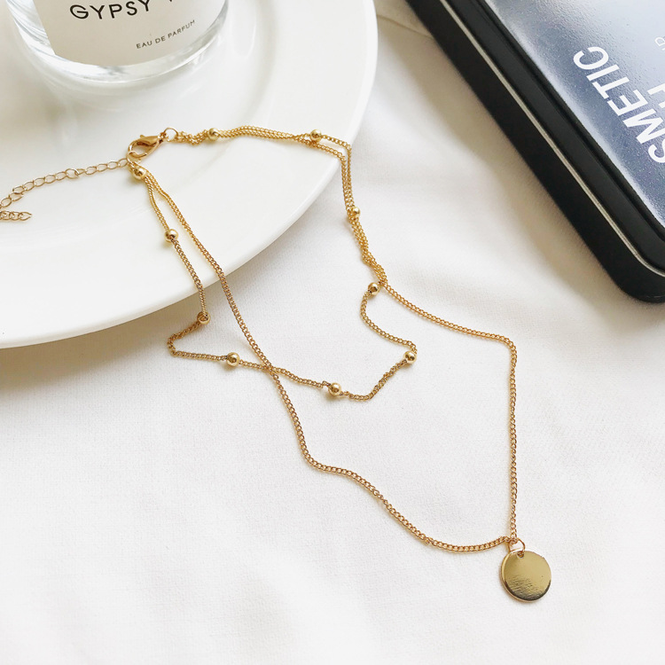 2pcs/set Kalung Rantai Dengan Liontin Koin Bulat Ganda Gaya Korea Untuk Wanita