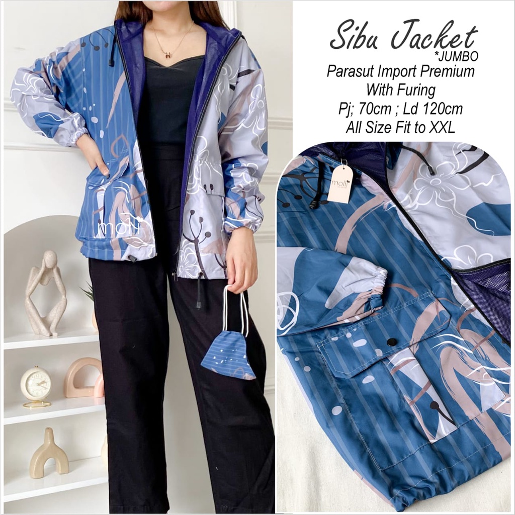 SIBU JAKET JUMBO WANITA MOTIF LD  120 CM JAKET PARASUT ADEM FURING JAKET PARKA WANITA CASUAL