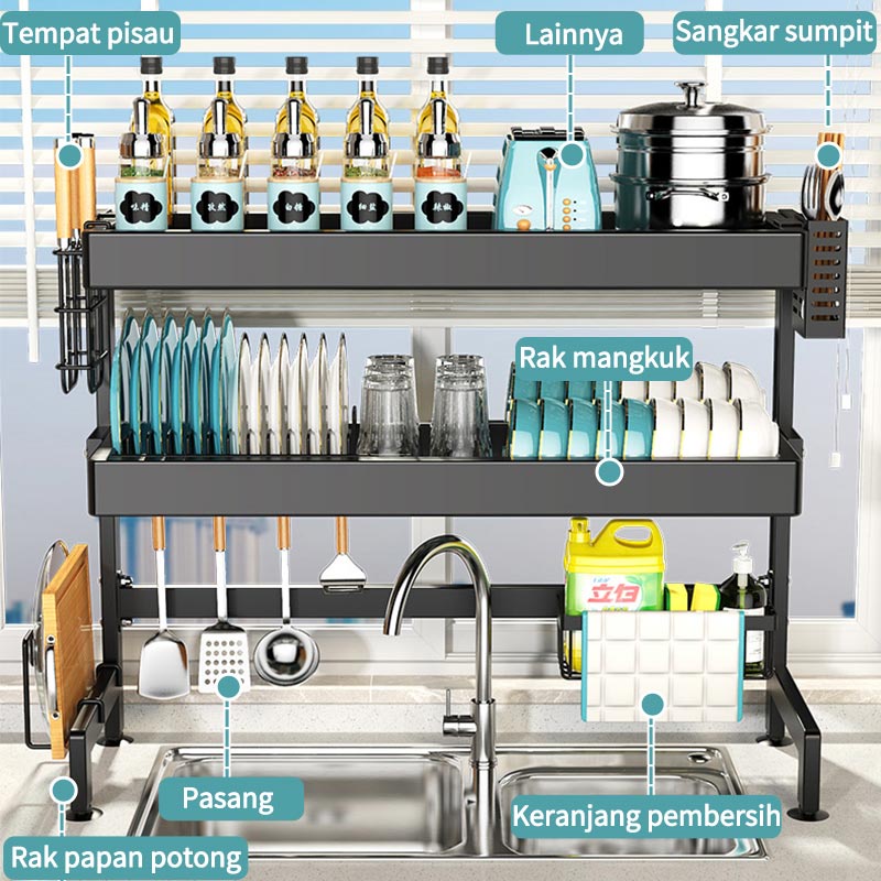 Rak Wastafel Dapur Rak Cuci Piring Multifungsi Stainless Steel Rak Dapur