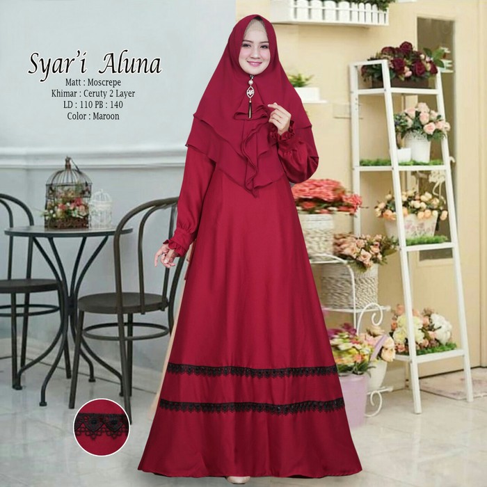 BAJU GAMIS WANITA TERBARU GAMIS SYARII WANITA ALUNA MAROON