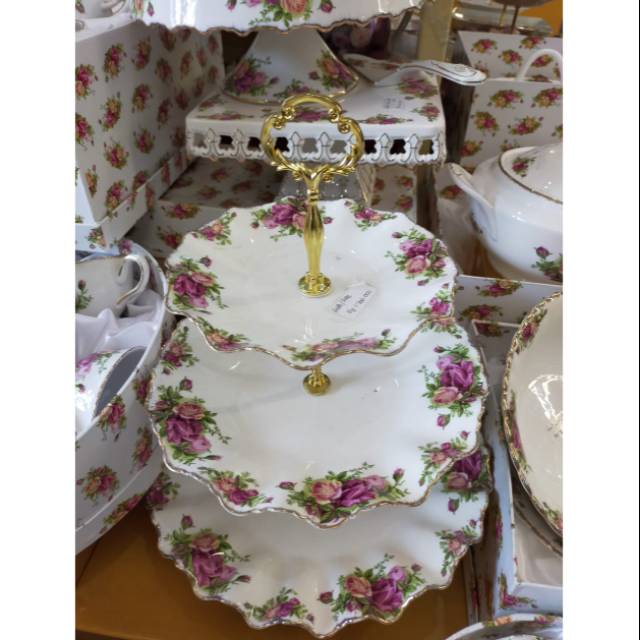 Cake Tier Keramik/ Piring kue susun 3/ Tempat makanan susun keramik/ wadah saji keramik