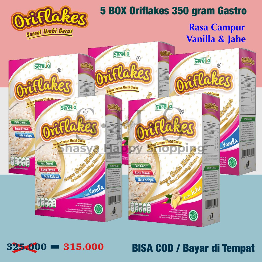 

( PROMO ) Oriflakes Gastro Paket 5 Box - Sereal Umbi Garut Asam Lambung Gastro Maag Bisa COD