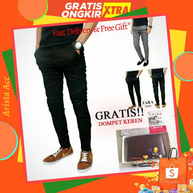 PAKET HEMAT! CELANA Pria SLIMFIT Panjang chino KERJA HARIAN HITAM MOCCA ABU GREY KREAM CREAM