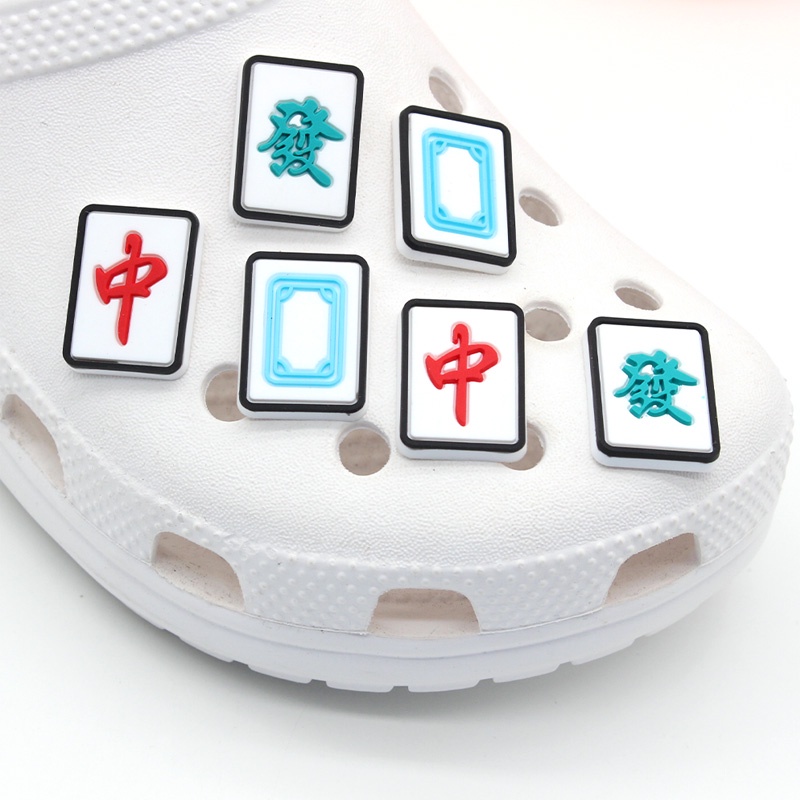 Mahjong Jibbitz Crocs wanita charms sendal PVC pin Aksesoris DIY Bahan Untuk Dekorasi Sepatu Hadiah pria