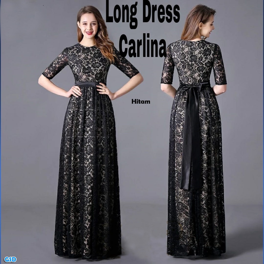 LongDress Carlina/Dress Wanita Brukat Gliter Lengan 3per4 /Gaun Pesta Wanita/Dress Pesta Cewek/Maxi Dress Brukat